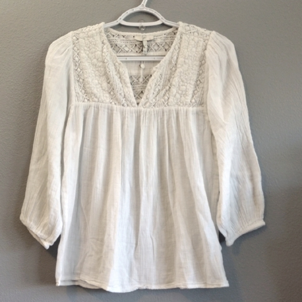Joie White Puff Sleeve 3/4 Blouse